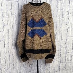 Vintage Street Scenes Men’s Large Heavyweight Chunky Knit Sweater Geometric 90s